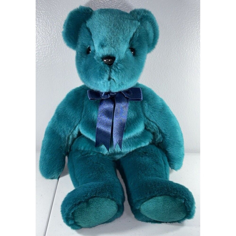 TY Beanie Buddies Teddy Bear 2000 Plush Teal Stuffed Animal Old Faced 14” EUC